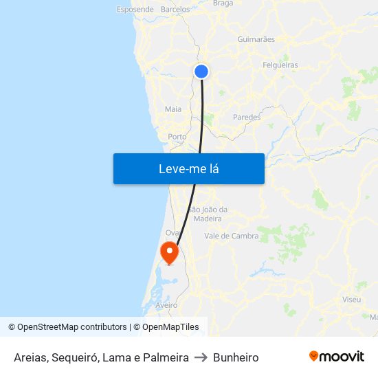 Areias, Sequeiró, Lama e Palmeira to Bunheiro map