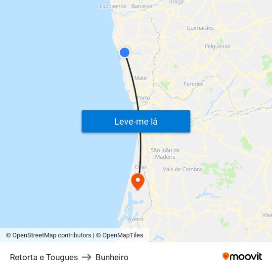 Retorta e Tougues to Bunheiro map