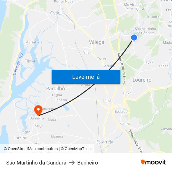 São Martinho da Gândara to Bunheiro map