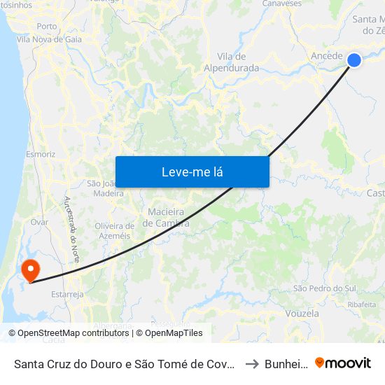 Santa Cruz do Douro e São Tomé de Covelas to Bunheiro map