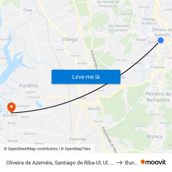 Oliveira de Azeméis, Santiago de Riba-Ul, Ul, Macinhata da Seixa e Madail to Bunheiro map