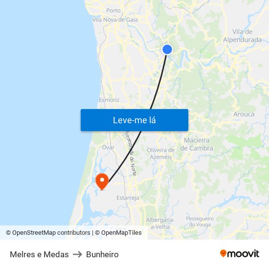 Melres e Medas to Bunheiro map
