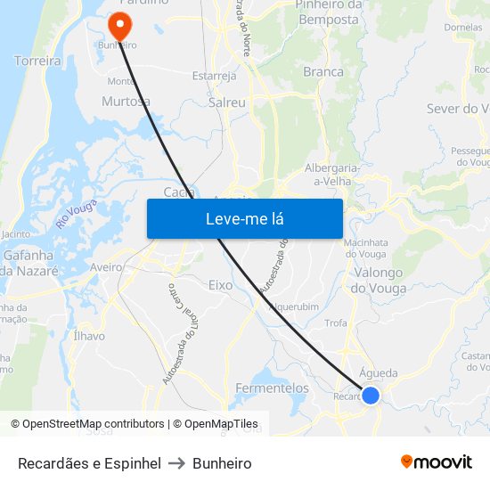 Recardães e Espinhel to Bunheiro map