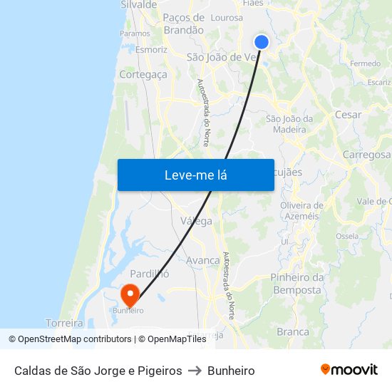 Caldas de São Jorge e Pigeiros to Bunheiro map
