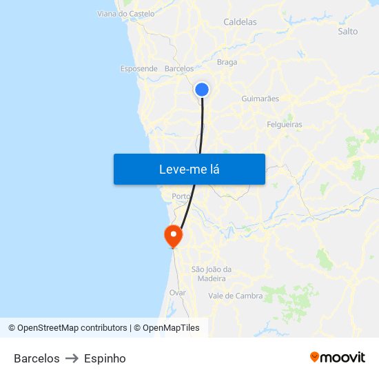 Barcelos to Espinho map