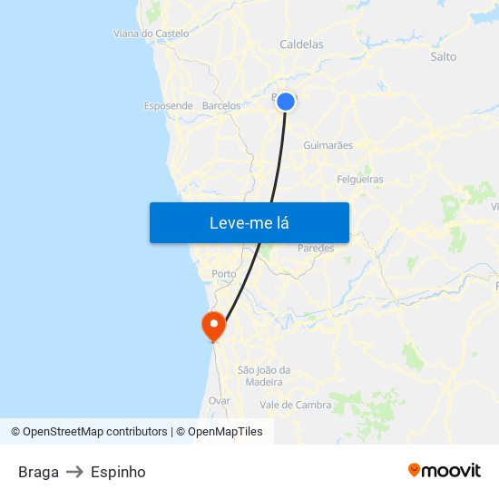 Braga to Espinho map