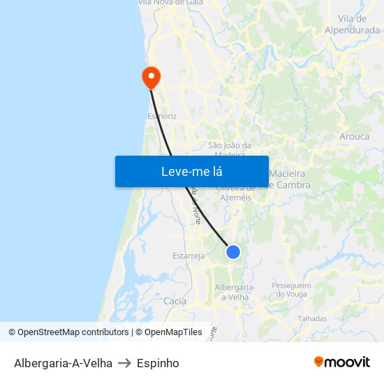 Albergaria-A-Velha to Espinho map