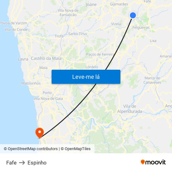 Fafe to Espinho map