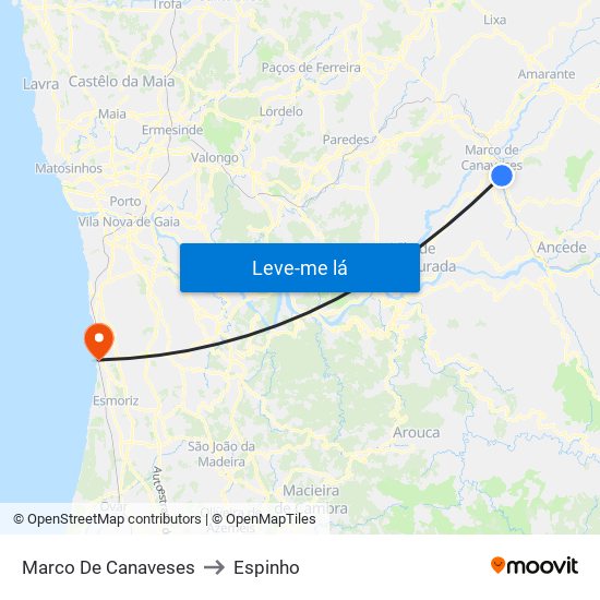 Marco De Canaveses to Espinho map