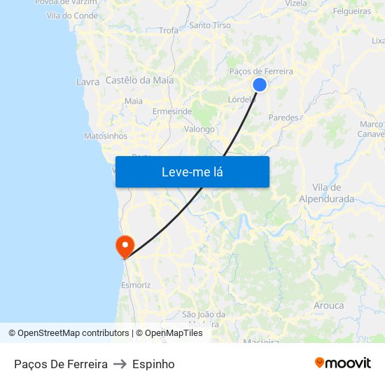 Paços De Ferreira to Espinho map