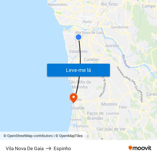 Vila Nova De Gaia to Espinho map
