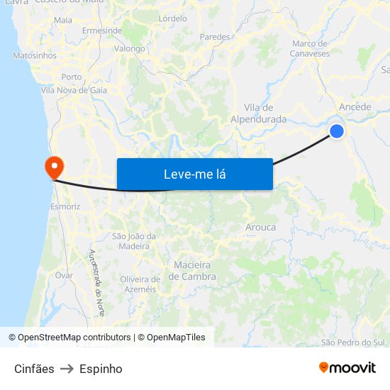 Cinfães to Espinho map