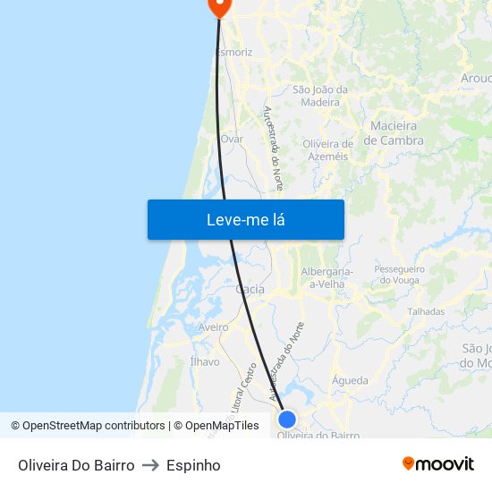 Oliveira Do Bairro to Espinho map