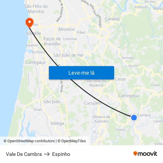 Vale De Cambra to Espinho map