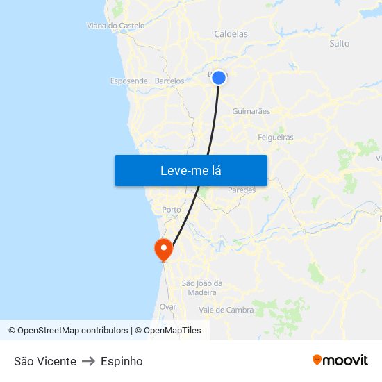 São Vicente to Espinho map