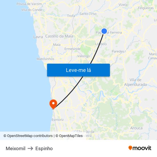 Meixomil to Espinho map