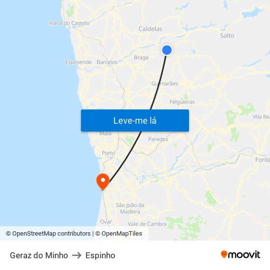 Geraz do Minho to Espinho map