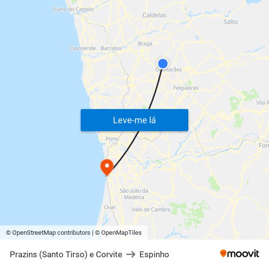 Prazins (Santo Tirso) e Corvite to Espinho map