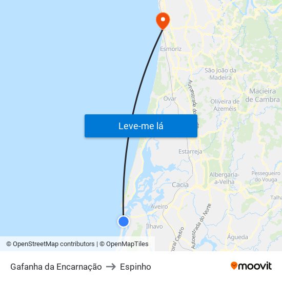 Gafanha da Encarnação to Espinho map