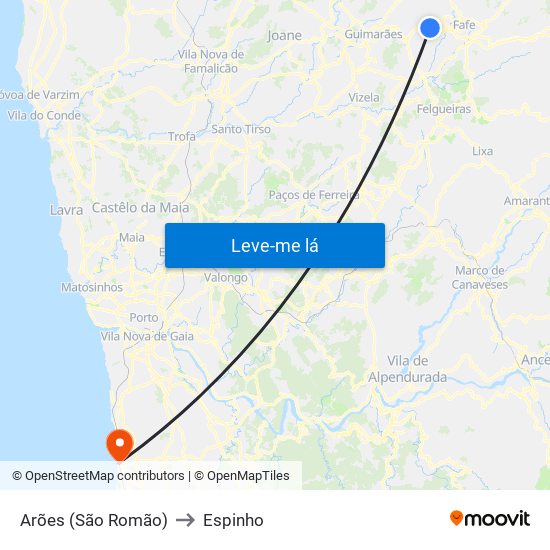 Arões (São Romão) to Espinho map