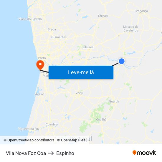 Vila Nova Foz Coa to Espinho map