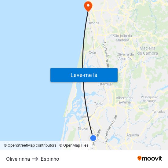 Oliveirinha to Espinho map