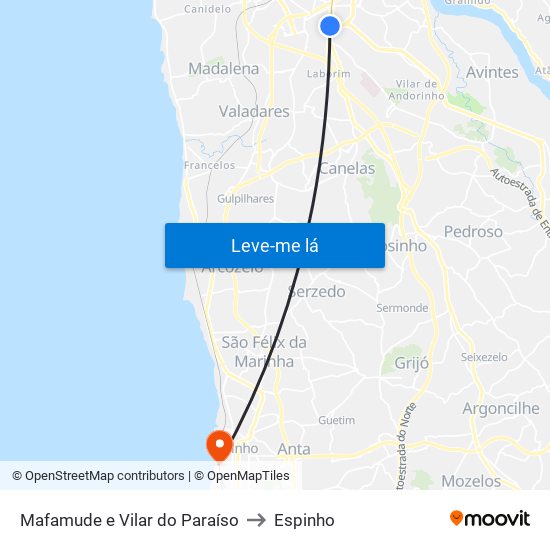 Mafamude e Vilar do Paraíso to Espinho map