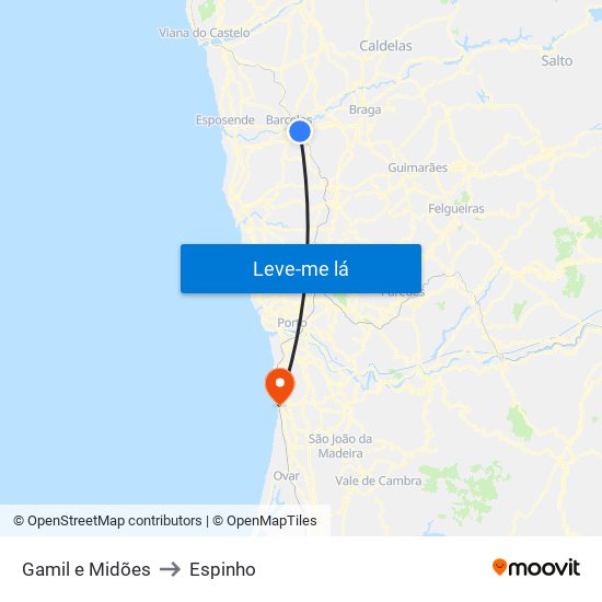 Gamil e Midões to Espinho map