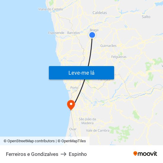 Ferreiros e Gondizalves to Espinho map