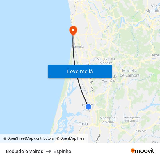 Beduído e Veiros to Espinho map