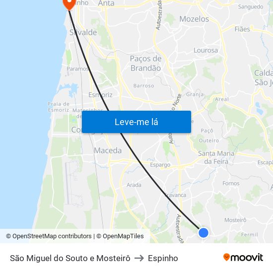 São Miguel do Souto e Mosteirô to Espinho map