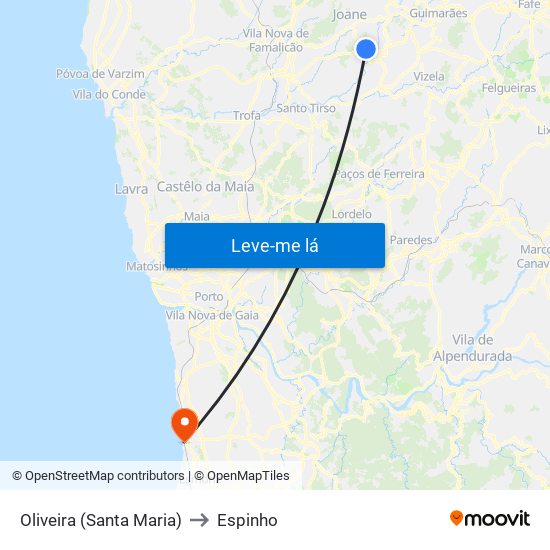 Oliveira (Santa Maria) to Espinho map