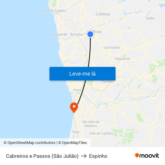 Cabreiros e Passos (São Julião) to Espinho map