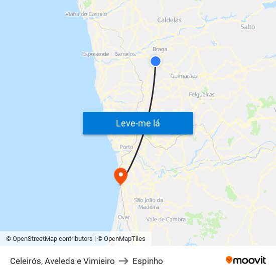 Celeirós, Aveleda e Vimieiro to Espinho map