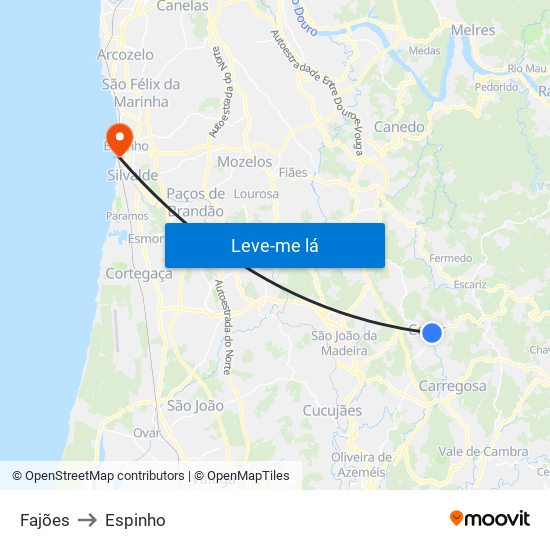 Fajões to Espinho map