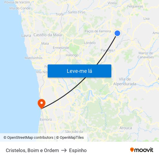 Cristelos, Boim e Ordem to Espinho map