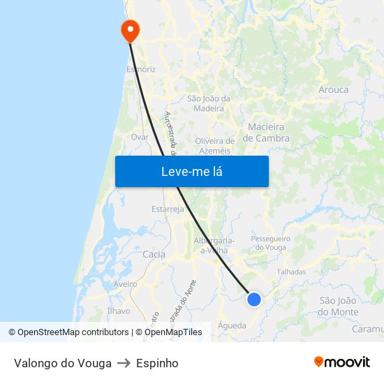 Valongo do Vouga to Espinho map