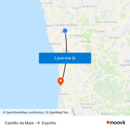 Castêlo da Maia to Espinho map