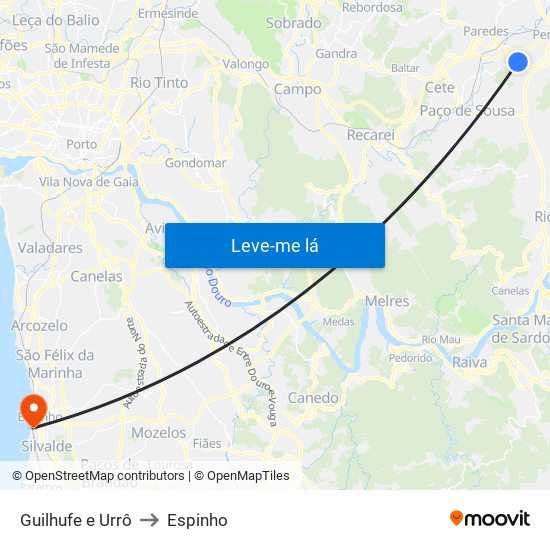 Guilhufe e Urrô to Espinho map