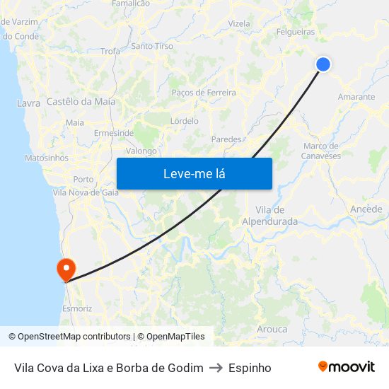 Vila Cova da Lixa e Borba de Godim to Espinho map