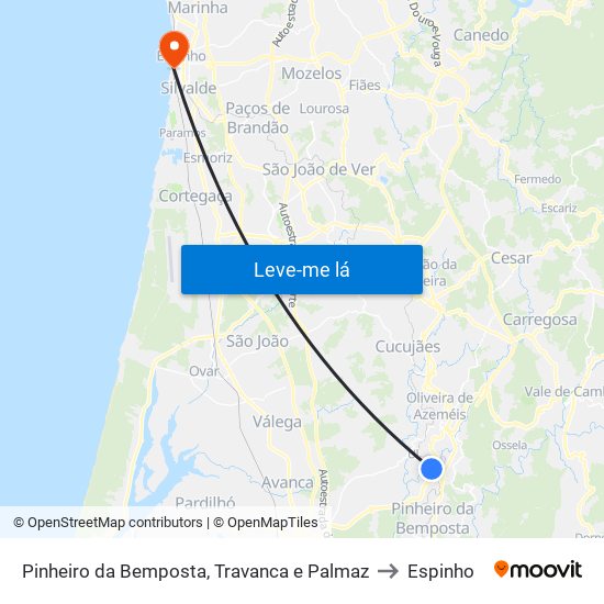 Pinheiro da Bemposta, Travanca e Palmaz to Espinho map