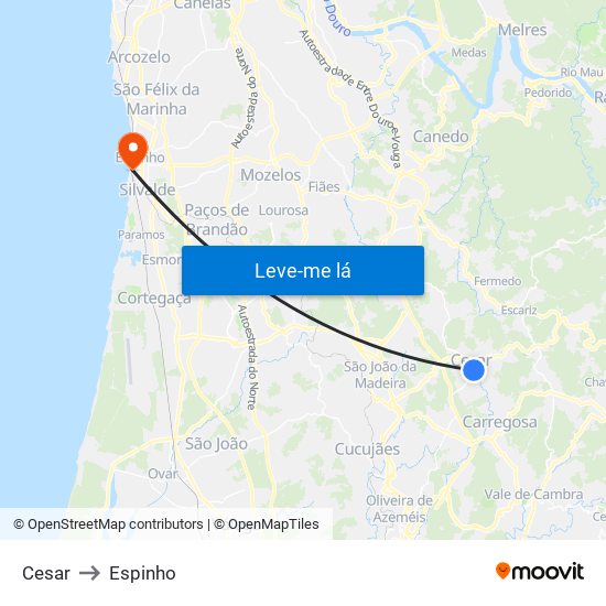 Cesar to Espinho map