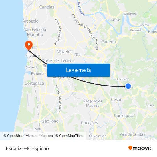 Escariz to Espinho map