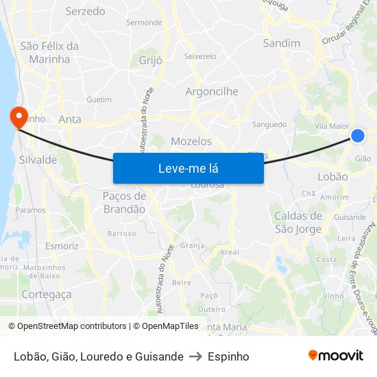 Lobão, Gião, Louredo e Guisande to Espinho map