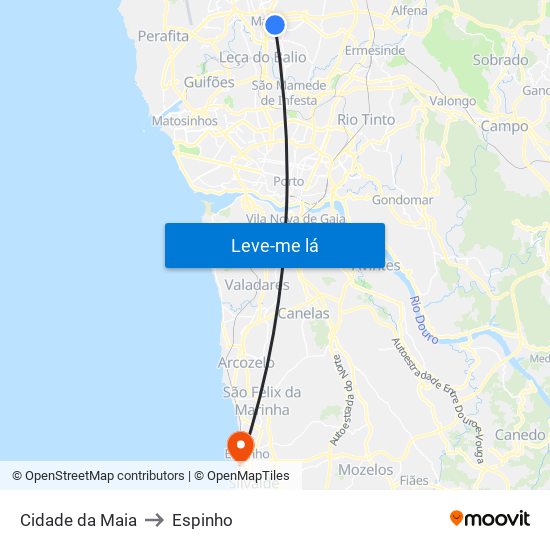 Cidade da Maia to Espinho map