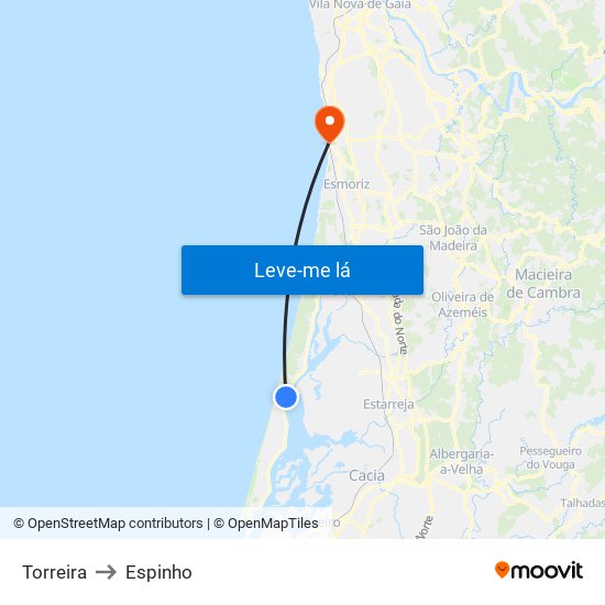 Torreira to Espinho map