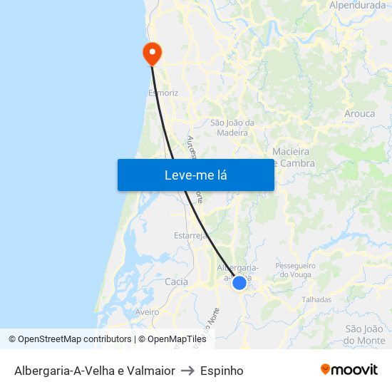 Albergaria-A-Velha e Valmaior to Espinho map