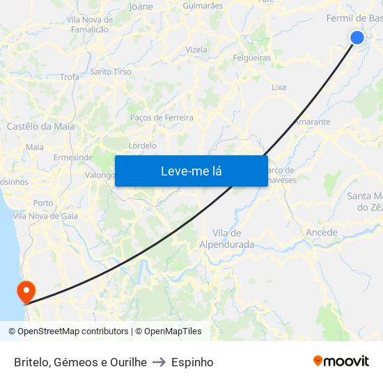 Britelo, Gémeos e Ourilhe to Espinho map