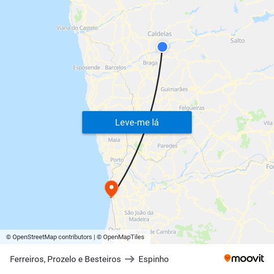 Ferreiros, Prozelo e Besteiros to Espinho map