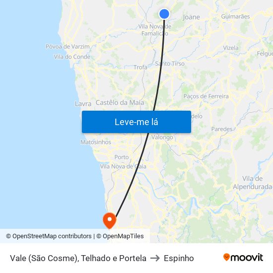 Vale (São Cosme), Telhado e Portela to Espinho map